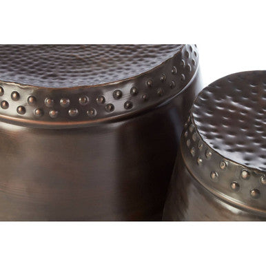 Orsina Reza Drum Side Tables - Set of 2 Hammered Metallic Brown Iron