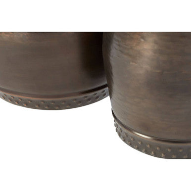 Orsina Reza Drum Side Tables - Set of 2 Hammered Metallic Brown Iron