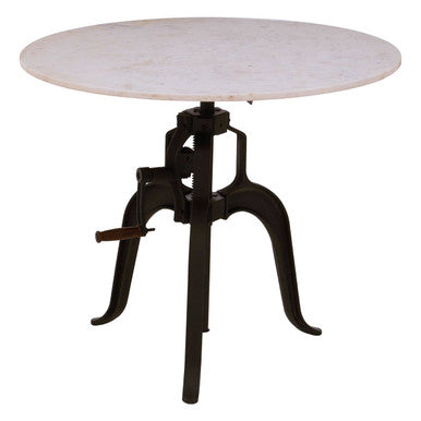 Orsina Vasco White Marble Bar Table – Adjustable Black Iron Legs