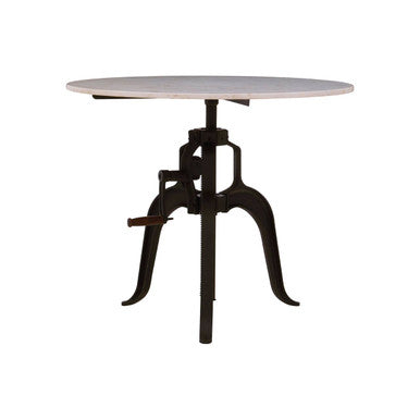 Orsina Vasco White Marble Bar Table – Adjustable Black Iron Legs