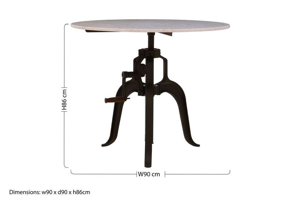 Orsina Vasco White Marble Bar Table – Adjustable Black Iron Legs