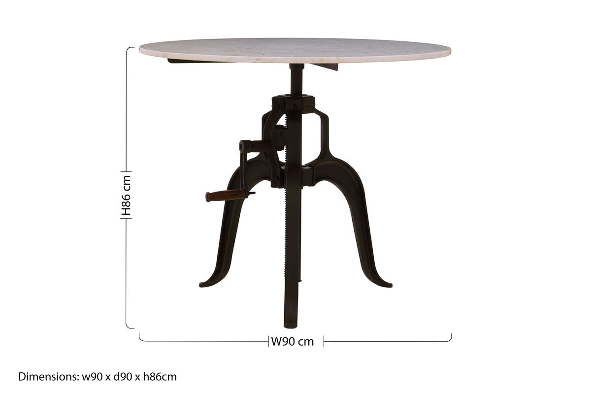 Orsina Vasco White Marble Bar Table – Adjustable Black Iron Legs