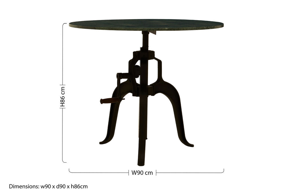 Orsina Vasco Green Marble Bar Table – Adjustable Iron Crank Side Table