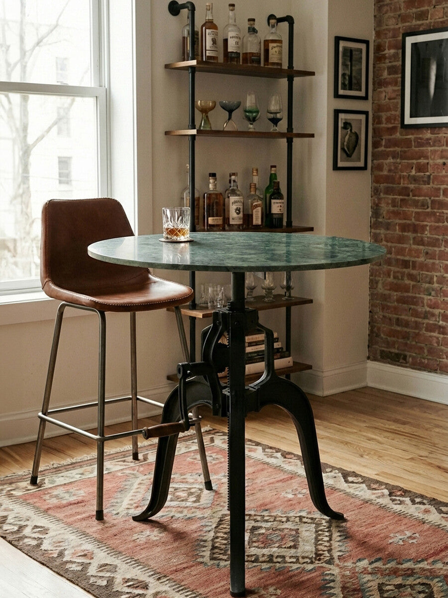 Orsina Vasco Green Marble Bar Table – Adjustable Iron Crank Side Table
