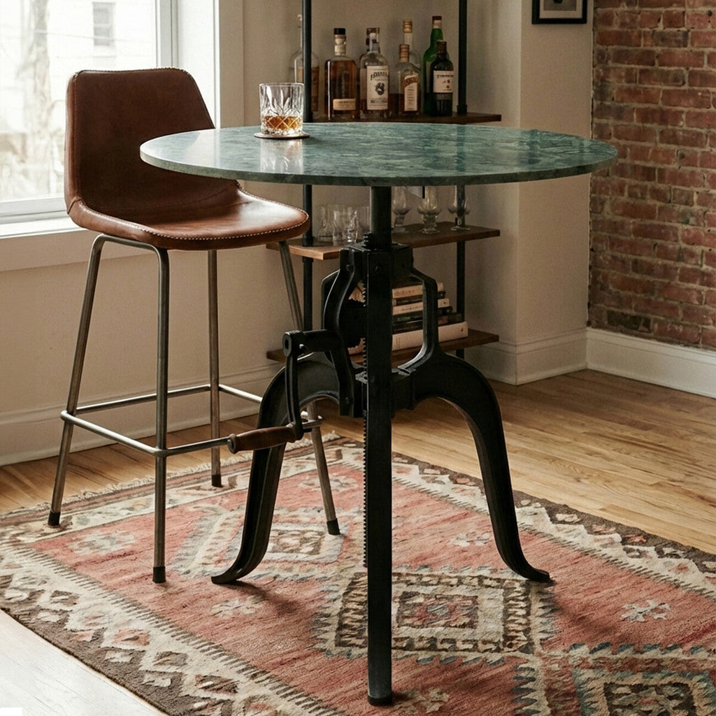 Orsina Vasco Green Marble Bar Table – Adjustable Iron Crank Side Table