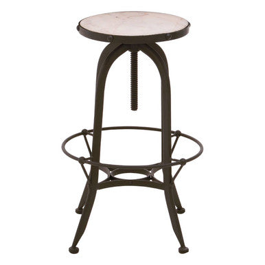 Orsina Vasco Bar Stool – White Marble Seat and Black Iron Frame