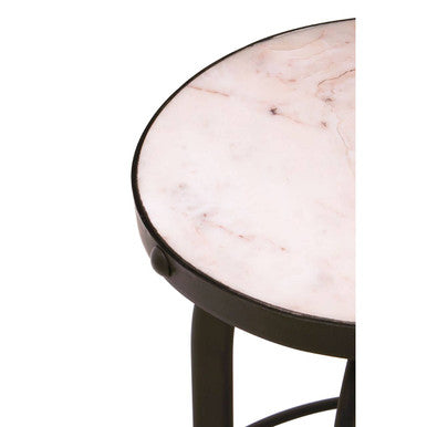 Orsina Vasco Bar Stool – White Marble Seat and Black Iron Frame