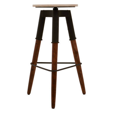 Orsina Vasco Industrial Bar Stool – Round Wood Seat & Black Iron Legs