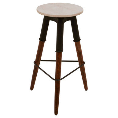 Orsina Vasco Industrial Bar Stool – Round Wood Seat & Black Iron Legs