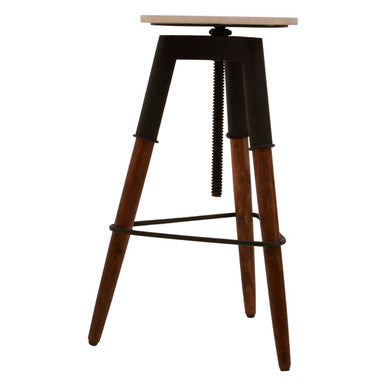 Orsina Vasco Industrial Bar Stool – Round Wood Seat & Black Iron Legs