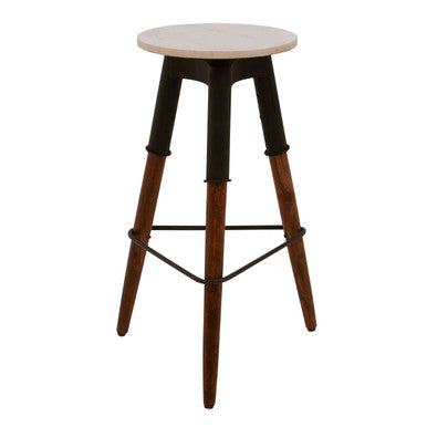 Orsina Vasco Industrial Bar Stool – Round Wood Seat & Black Iron Legs