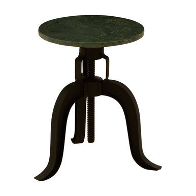 Orsina Vasco Green Marble Bar Stool | Adjustable Black Iron Base