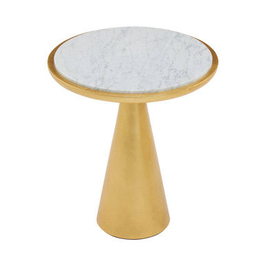 Orsina Lino White Marble Side Table – Gold Finish Wood Base