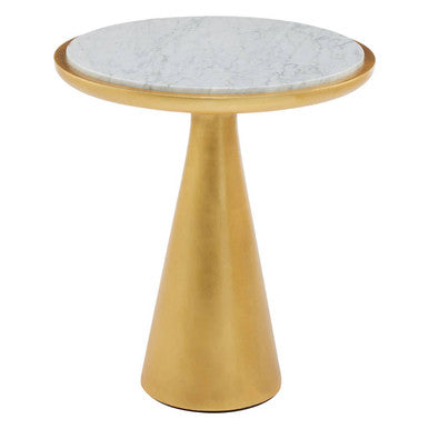 Orsina Lino White Marble Side Table – Gold Finish Wood Base