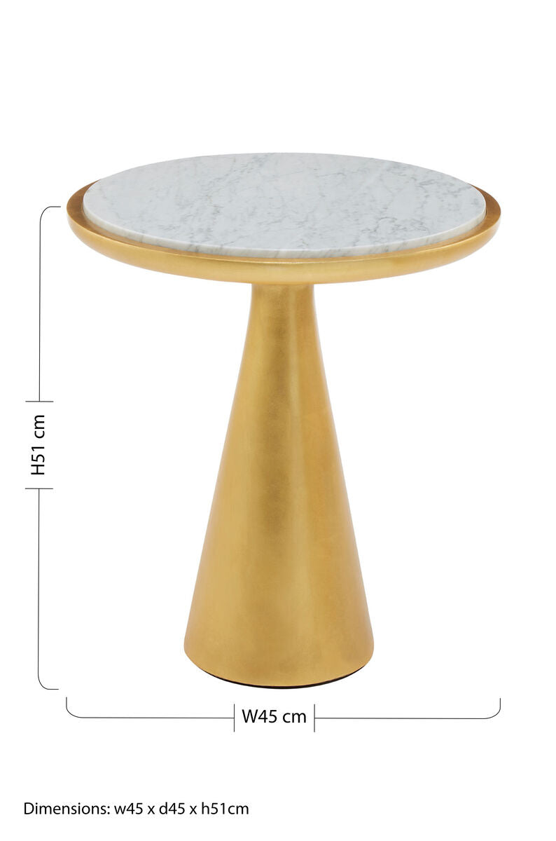 Orsina Lino White Marble Side Table – Gold Finish Wood Base