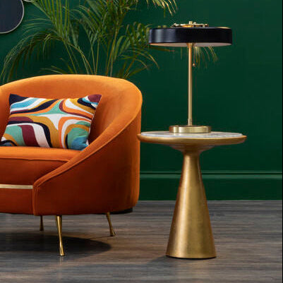 Orsina Lino White Marble Side Table – Gold Finish Wood Base