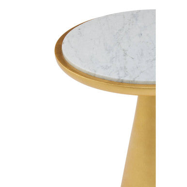 Orsina Lino White Marble Side Table – Gold Finish Wood Base