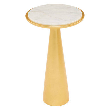 Orsina Lino Large Marble Side Table – Gold Finish Round End Table