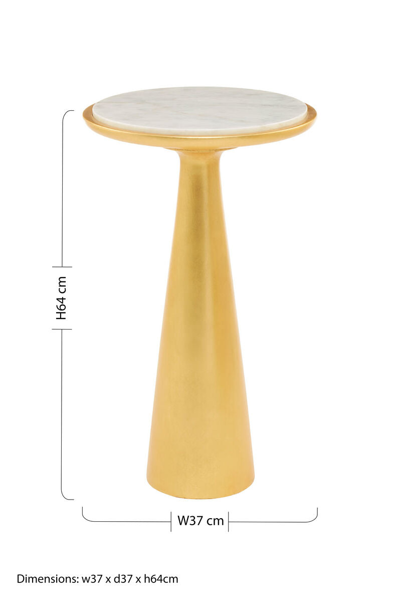 Orsina Lino Large Marble Side Table – Gold Finish Round End Table