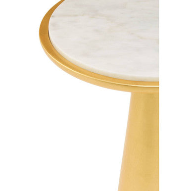 Orsina Lino Large Marble Side Table – Gold Finish Round End Table