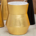 Orsina Lino Small Gold Drum Side Table with White Marble Top