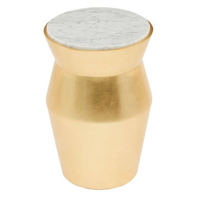 Orsina Lino Gold Drum Side Table with White Marble Top – Large
