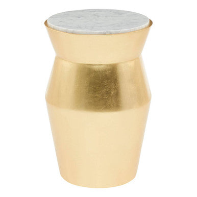 Orsina Lino Gold Drum Side Table with White Marble Top – Large