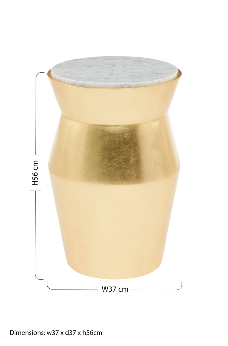 Orsina Lino Gold Drum Side Table with White Marble Top – Large