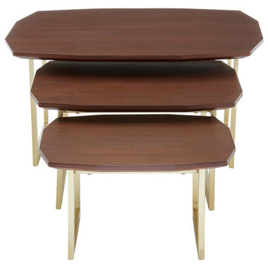 Orsina Walnut Wood Nesting Side Tables – Set of 3 with Gold Legs
