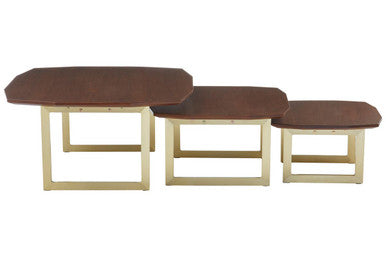 Orsina Walnut Wood Nesting Side Tables – Set of 3 with Gold Legs