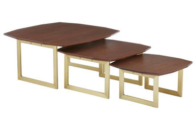 Orsina Walnut Wood Nesting Side Tables – Set of 3 with Gold Legs