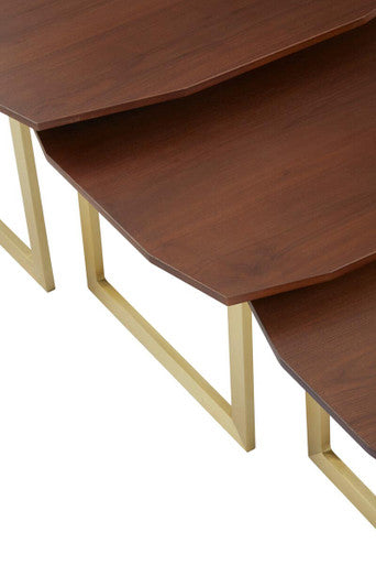 Orsina Walnut Wood Nesting Side Tables – Set of 3 with Gold Legs
