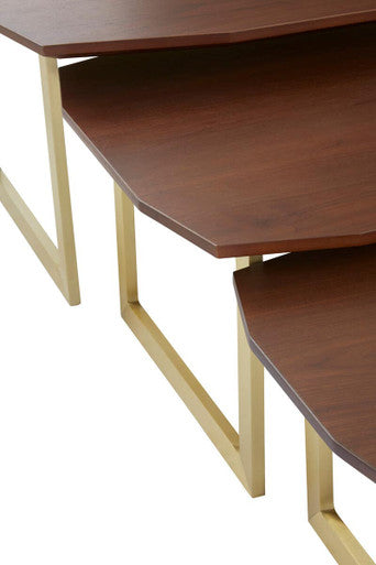 Orsina Walnut Wood Nesting Side Tables – Set of 3 with Gold Legs