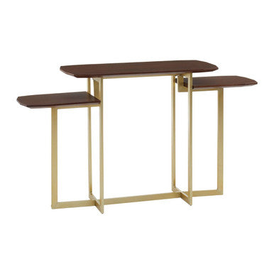 Orsina Villi 3-Tier Console Table – Walnut Wood and Gold Metal Frame
