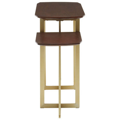 Orsina Villi 3-Tier Console Table – Walnut Wood and Gold Metal Frame