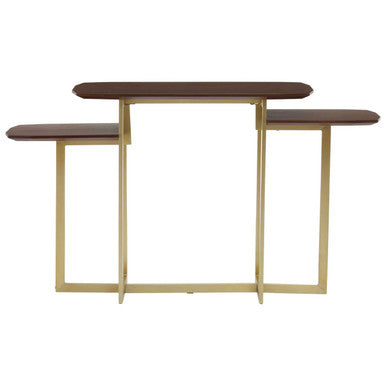 Orsina Villi 3-Tier Console Table – Walnut Wood and Gold Metal Frame