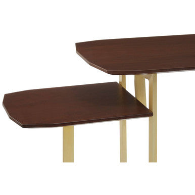 Orsina Villi 3-Tier Console Table – Walnut Wood and Gold Metal Frame