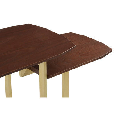 Orsina Villi 3-Tier Console Table – Walnut Wood and Gold Metal Frame