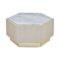 Orsina Villi White Marble and Oak Hexagonal Side Table with Gold Base