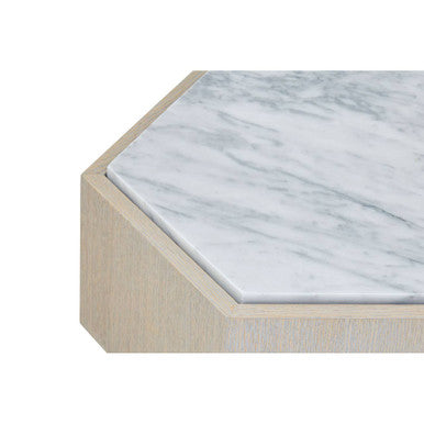 Orsina Villi White Marble and Oak Hexagonal Side Table with Gold Base
