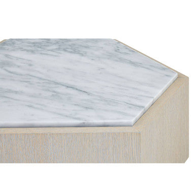 Orsina Villi White Marble and Oak Hexagonal Side Table with Gold Base