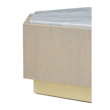 Orsina Villi White Marble and Oak Hexagonal Side Table with Gold Base