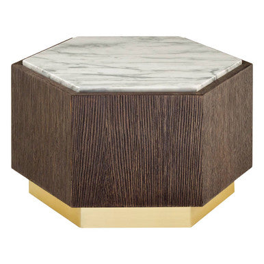 Orsina Villi Hexagon Marble Side Table – Dark Oak and Gold Finish