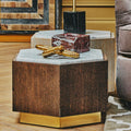 Orsina Villi Hexagon Marble Side Table – Dark Oak and Gold Finish