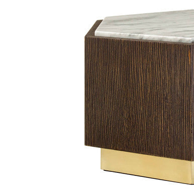 Orsina Villi Hexagon Marble Side Table – Dark Oak and Gold Finish