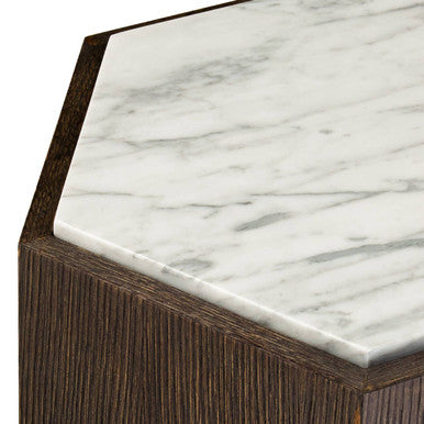 Orsina Villi Hexagon Marble Side Table – Dark Oak and Gold Finish