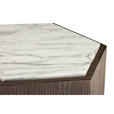 Orsina Villi Hexagon Marble Side Table – Dark Oak and Gold Finish