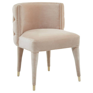 Orsina Villi Beige Velvet Tufted Dining Chair | Mahogany & Gold