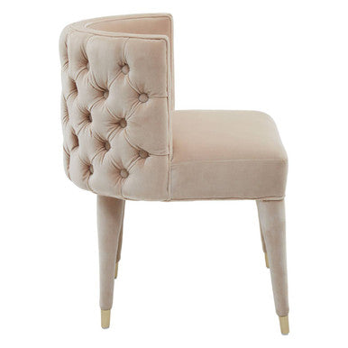 Orsina Villi Beige Velvet Tufted Dining Chair | Mahogany & Gold