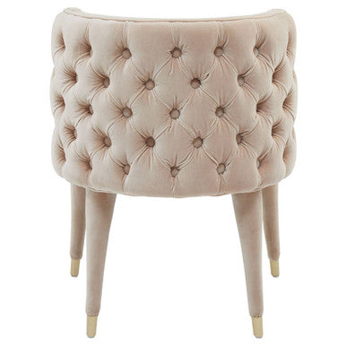 Orsina Villi Beige Velvet Tufted Dining Chair | Mahogany & Gold